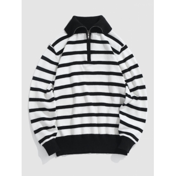 ZAFUL Men's ZAFUL Half Zip Stripes Colorblock Sweater L Black