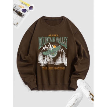 ZAFUL Men's Crewneck ALASKA MOUNTAIN VALLEY Eagle Graphic Sweatshirt Xxl Deep coffee