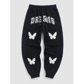 ZAFUL Men's ZAFUL Butterflies and Letter DREAMS Pattern Drawstring Jogger Pants Xxl Black