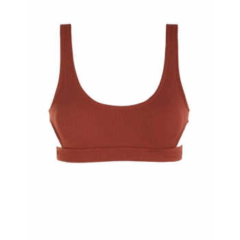 Cut Out Ribbed Bikini Top L Coffee