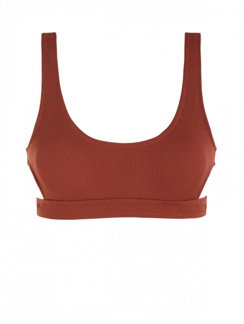 Cut Out Ribbed Bikini Top L Coffee