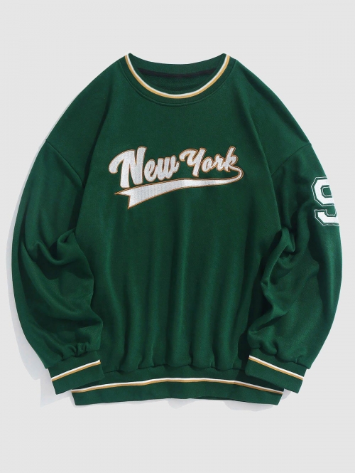 ZAFUL Men's ZAFUL Number and New York Embroidery Pullover Essentials Sweatshirt Xl Deep green