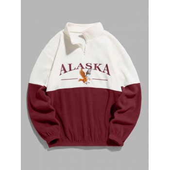 ZAFUL Men's ZAFUL Quarter Zip Design ALASKA Embroider Two Tone Polar Fleece Sweatshirt Xxl Deep red