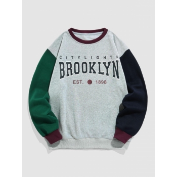 ZAFUL Men's ZAFUL Colorblock Fleece-lined BROOKLYN Letter Printed Sweatshirt Xl Light gray