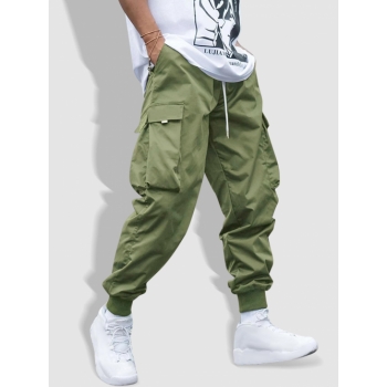 ZAFUL Men's Men's Flap Pocket Drawstring Elastic Waist Streetwear Casual Techwear Jogger Cargo Pants L Deep green