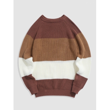 ZAFUL Men's ZAFUL Raglan Sleeves Colorblock Chunky Sweater L Coffee