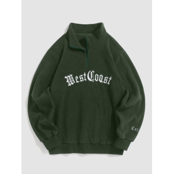 ZAFUL Men's ZAFUL Half Zip Polar Fleece Letter Embroidered Sweatshirt L Deep green