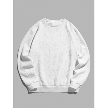 ZAFUL Men's ZAFUL Letter Jacquard Weave Pullover Sweatshirt M White