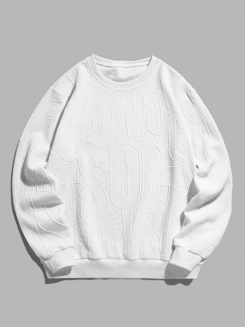 ZAFUL Men's ZAFUL Letter Jacquard Weave Pullover Sweatshirt M White