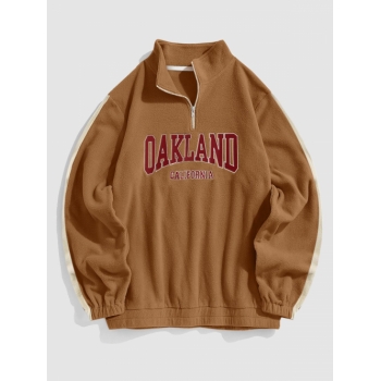 ZAFUL Men's ZAFUL Fuzzy Fleece OAKLAND Embroider Quarter Zip Sweatshirt M Coffee