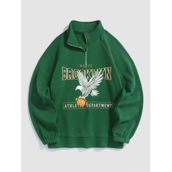 ZAFUL Men's ZAFUL Fleece Lining BROOKLYN Eagle Graphic Zip Vintage Sweatshirt L Deep green