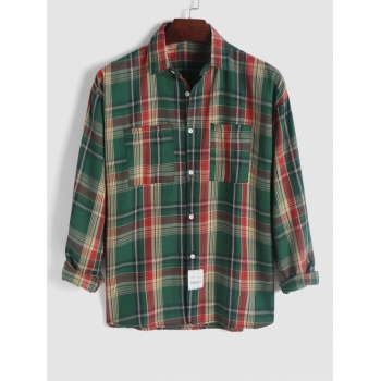 ZAFUL Men's Plaid Front Pockets Classic Shirt M Green