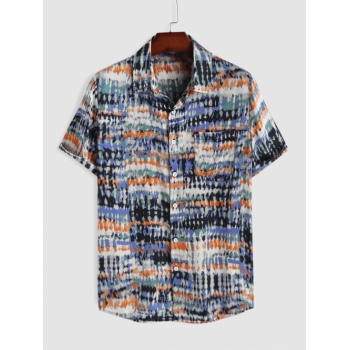 ZAFUL Men's Vintage Abstract Print Silky Short Sleeves Shirt M Cornflower blue