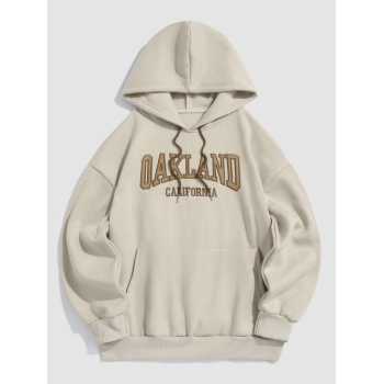 ZAFUL Men's ZAFUL Letter OAKLAND Embroider Fluffy Fleece-lined Essentials Hoodie L Light coffee