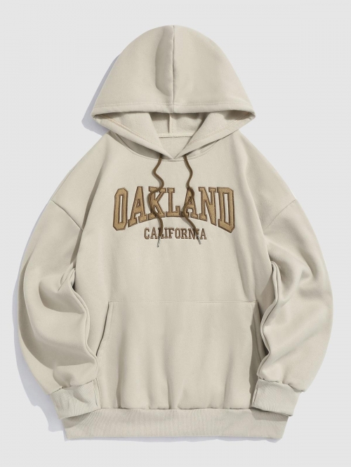 ZAFUL Men's ZAFUL Letter OAKLAND Embroider Fluffy Fleece-lined Essentials Hoodie L Light coffee