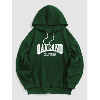 ZAFUL Men's ZAFUL Letter OAKLAND Embroider Fluffy Fleece-lined Essentials Hoodie L Deep green