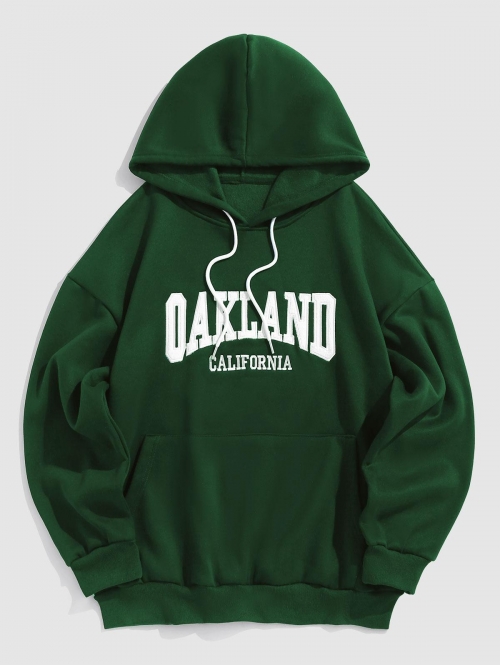 ZAFUL Men's ZAFUL Letter OAKLAND Embroider Fluffy Fleece-lined Essentials Hoodie L Deep green