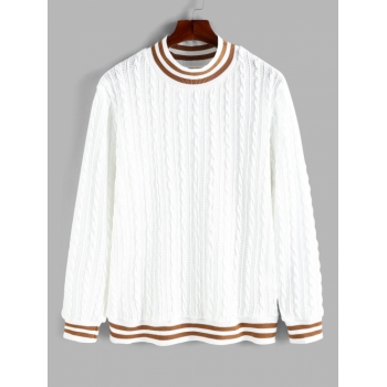 ZAFUL Men's ZAFUL Mock Neck Striped Cable Knit Sweater Xxl White