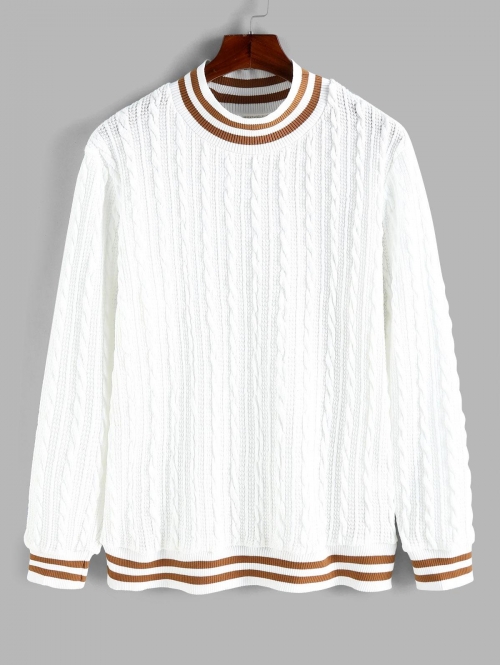 ZAFUL Men's ZAFUL Mock Neck Striped Cable Knit Sweater Xxl White