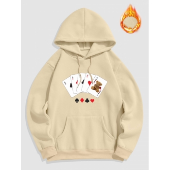 ZAFUL Men's Playing Card Pattern Fleece-lined Hoodie M Light coffee