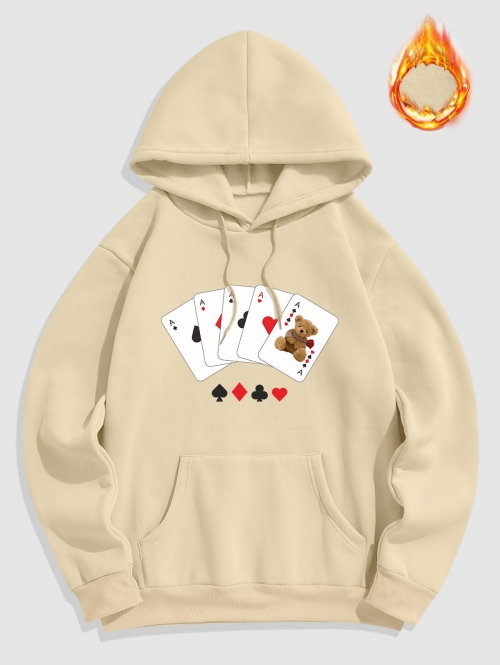 ZAFUL Men's Playing Card Pattern Fleece-lined Hoodie M Light coffee