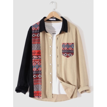 ZAFUL Men's Colorblock Tribal Ethnic Aztec Printed Button Fly Shirt S Multi a