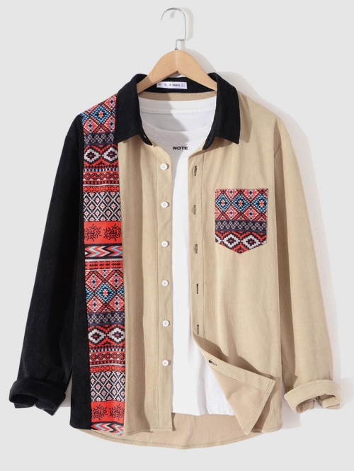 ZAFUL Men's Colorblock Tribal Ethnic Aztec Printed Button Fly Shirt S Multi a