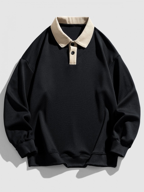 ZAFUL Men's Color Spliced Polo Collar Sweatshirt 2xl Black