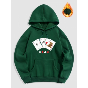 ZAFUL Men's Playing Card Pattern Fleece-lined Hoodie 2xl Deep green