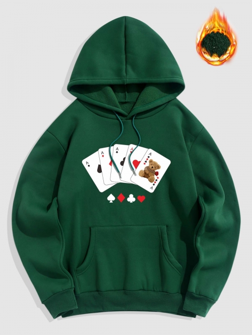 ZAFUL Men's Playing Card Pattern Fleece-lined Hoodie 2xl Deep green