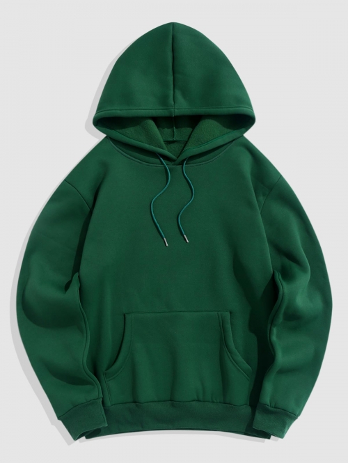 ZAFUL Men's Fleece Lining Essentials Pullover Hoodie L Deep green