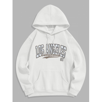 ZAFUL Men's LOS ANGELES California Letter Pattern Fleece-lined Essentials Hoodie L White