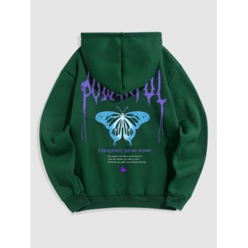 ZAFUL Men's Flame Butterfly Letter Printed Fleece-lined Hoodie Xxl Deep green