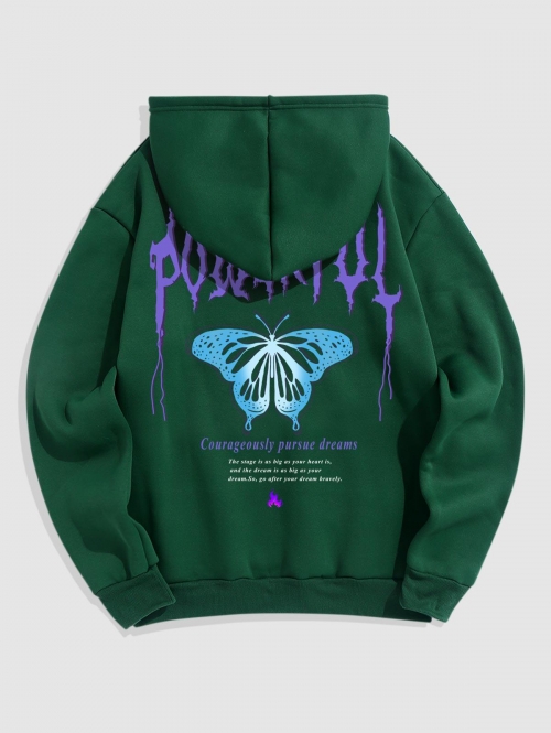 ZAFUL Men's Flame Butterfly Letter Printed Fleece-lined Hoodie Xxl Deep green