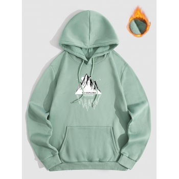 ZAFUL Men's Mountains Graphic Fleece Thermal Lined Front Pocket Pullover Hoodie Xxl Light green