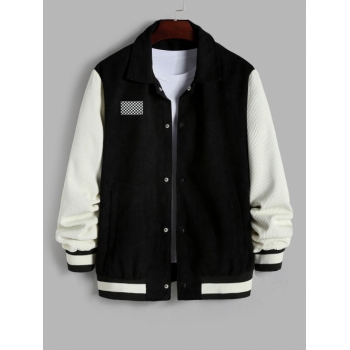 ZAFUL Men's Checkerboard Patched Colorblock Corduroy Baseball Varsity Jacket Xxl Black