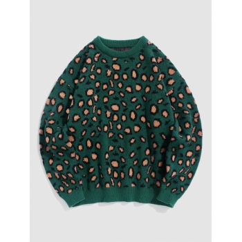 ZAFUL Men's Leopard Print Knitted Sweater M Deep green