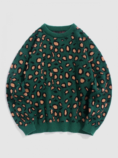 ZAFUL Men's Leopard Print Knitted Sweater M Deep green