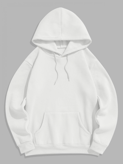 ZAFUL Men's Fleece Lining Essentials Pullover Hoodie L White