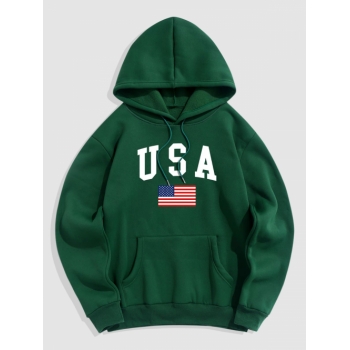 ZAFUL Men's USA American Flag Fleece-lined Hoodie Xl Deep green