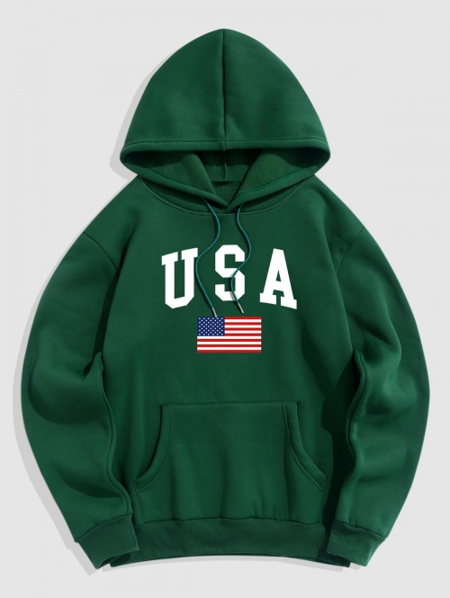 ZAFUL Men's USA American Flag Fleece-lined Hoodie Xl Deep green