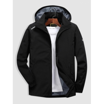 ZAFUL Men's Hooded Reflective Design Zip Up Windbreaker Jacket M Black