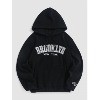 ZAFUL Men's ZAFUL Letter BROOKLYN Embroidered Fuzzy Fleece Essentials Hoodie M Black