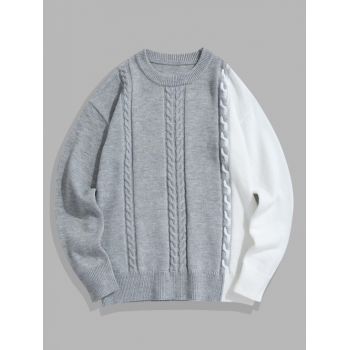 ZAFUL Men's Two Tone Colorblock Cable Knitted Design Sweater L Light gray