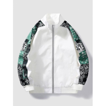 ZAFUL Men's Tribal Floral Raglan Sleeve Reflective Design Bomber Jacket M White