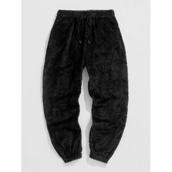 ZAFUL Men's Solid Color Fluffy Teddy Beam Feet Pants L Black