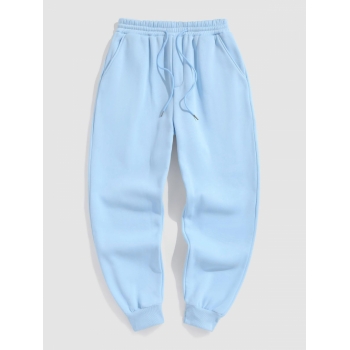 ZAFUL Men's Solid Color Thermal Fleece-lined Casual Sweatpants L Light blue