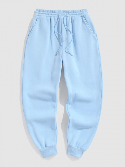 ZAFUL Men's Solid Color Thermal Fleece-lined Casual Sweatpants L Light blue