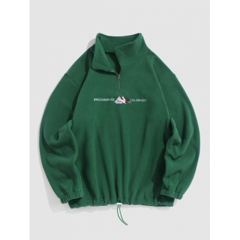 ZAFUL Men's ZAFUL Fuzzy Letter and Mountain Embroidered Quarter Zip Polar Fleece Sweatshirt Xl Deep green