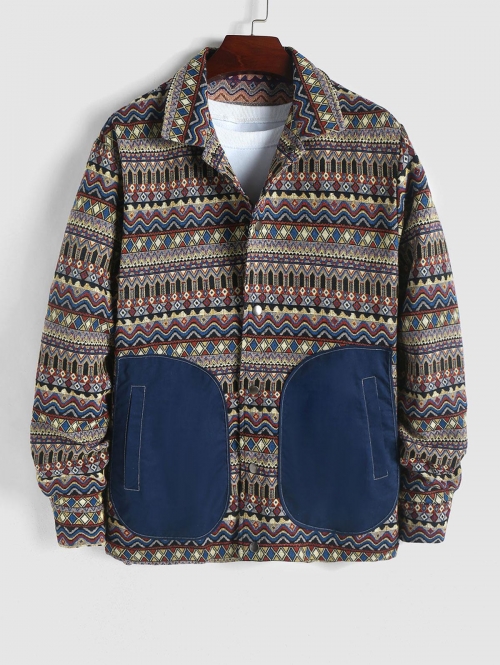 ZAFUL Men's ZAFUL Ethinc Aztec Printed Pocket Patch Spliced Design Jacket Xxl